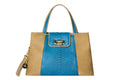 NEW ARRIVAL - Trapezoid Small Mocca Patent Leather & Turquoise Python Tote