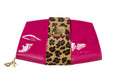 Trapezoid Studded Shiny Fuchsia Leopard Clutch