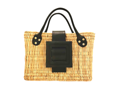 NEW ARRIVAL - Summer Beauty Leather Buckle Mini Straw Bag Black