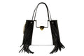 NEW ARRIVAL - Trapezoid Small Black & White Fringed Delight Tote