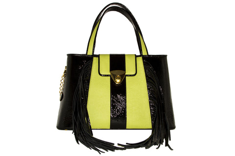 NEW ARRIVAL - Trapezoid Small Envy Green Fringed Delight Tote