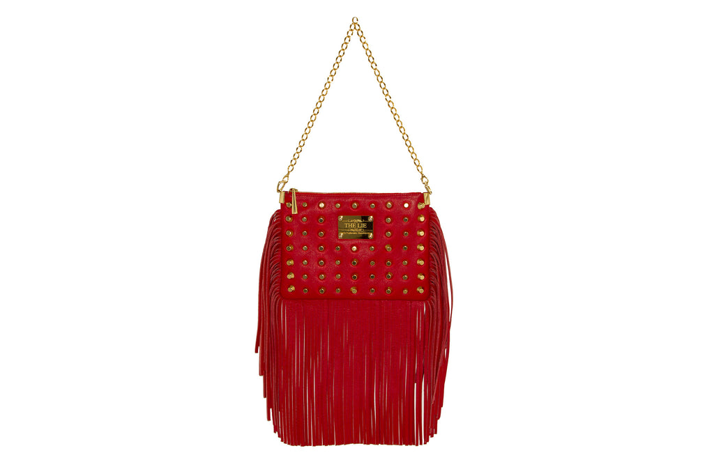 NEW ARRIVAL - Sexy Fringed Drama Shoulder & Cross Body Bag Sexy Red Golden Combo