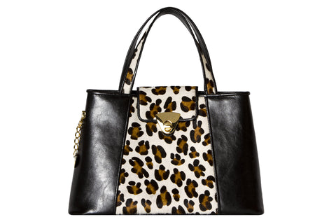 NEW ARRIVAL - Trapezoid Small Matte Black & White Leopard Tote