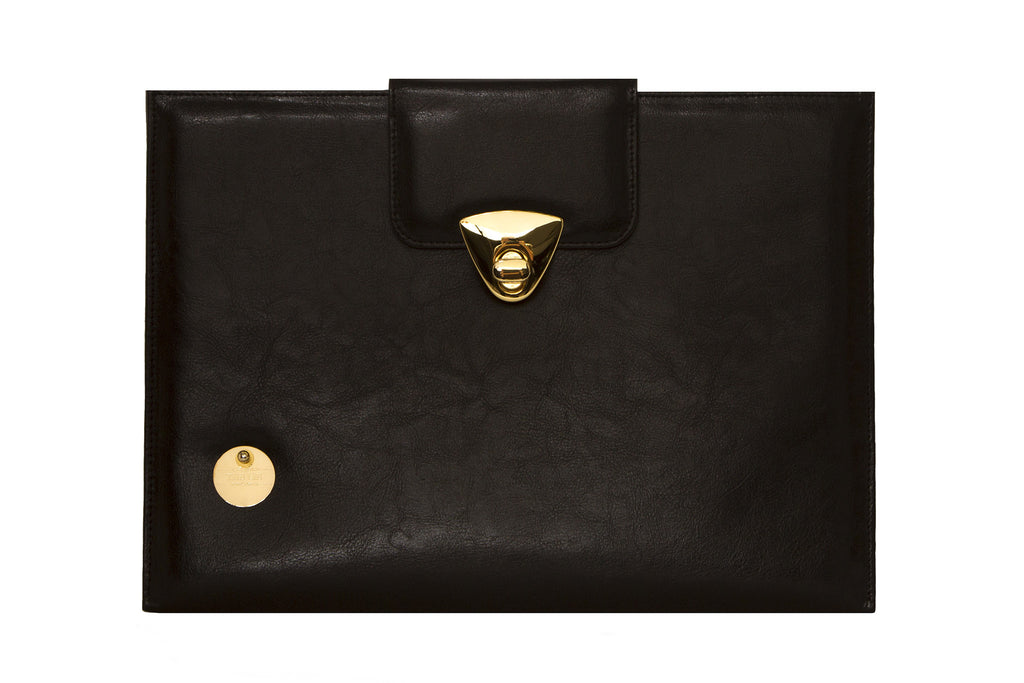 NEW ARRIVAL - Laptop Matte Black Leather Chic Golden Case