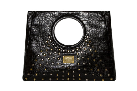 NEW ARRIVAL - Statement Bag Fashionista Studded Matte Black Croc