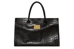 NEW ARRIVAL - Basic Minimalistic Shopper Matte Black Croc With Golden Plaque