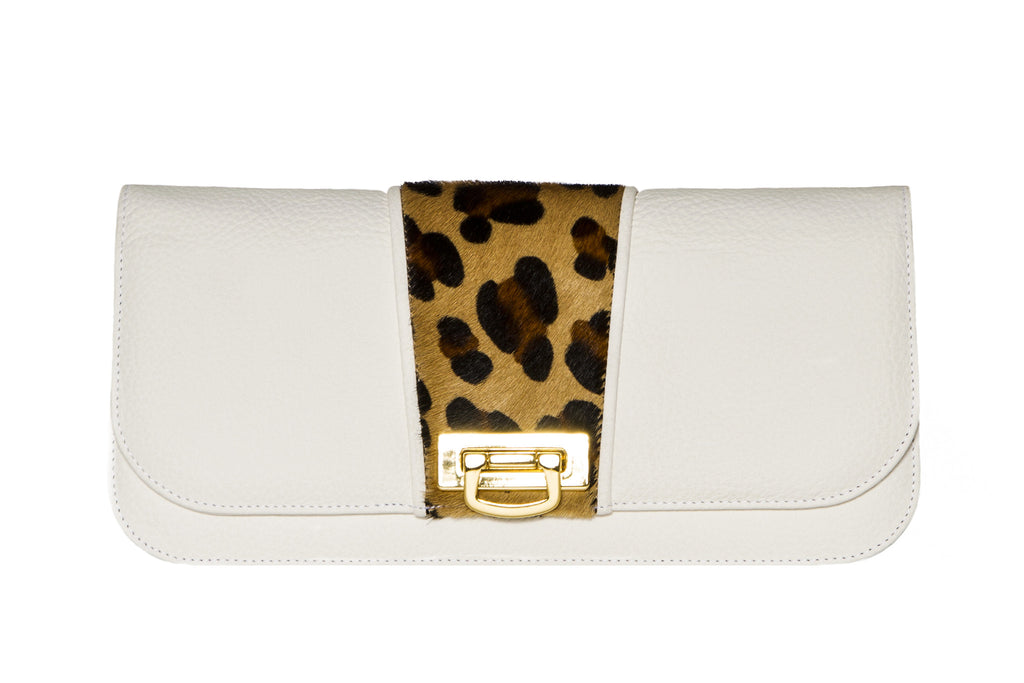 NEW ARRIVAL -  Small Clutch Snow White & Brown Leopard Collision