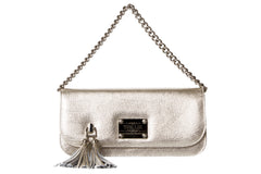 Small Clutch Champagne Silver With Silver Chain