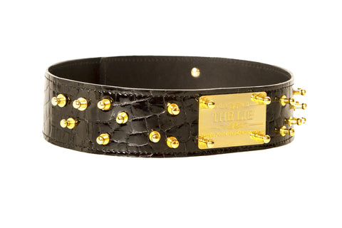 Studded Black Croco Waist Belt