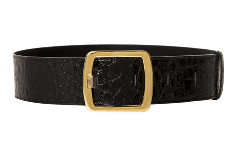 NEW ARRIVAL - Shiny Black Babydoll Wide Croco Belt