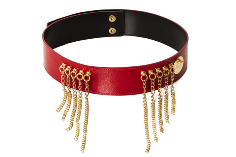 Classic Shiny Red Chainy Waist Belt