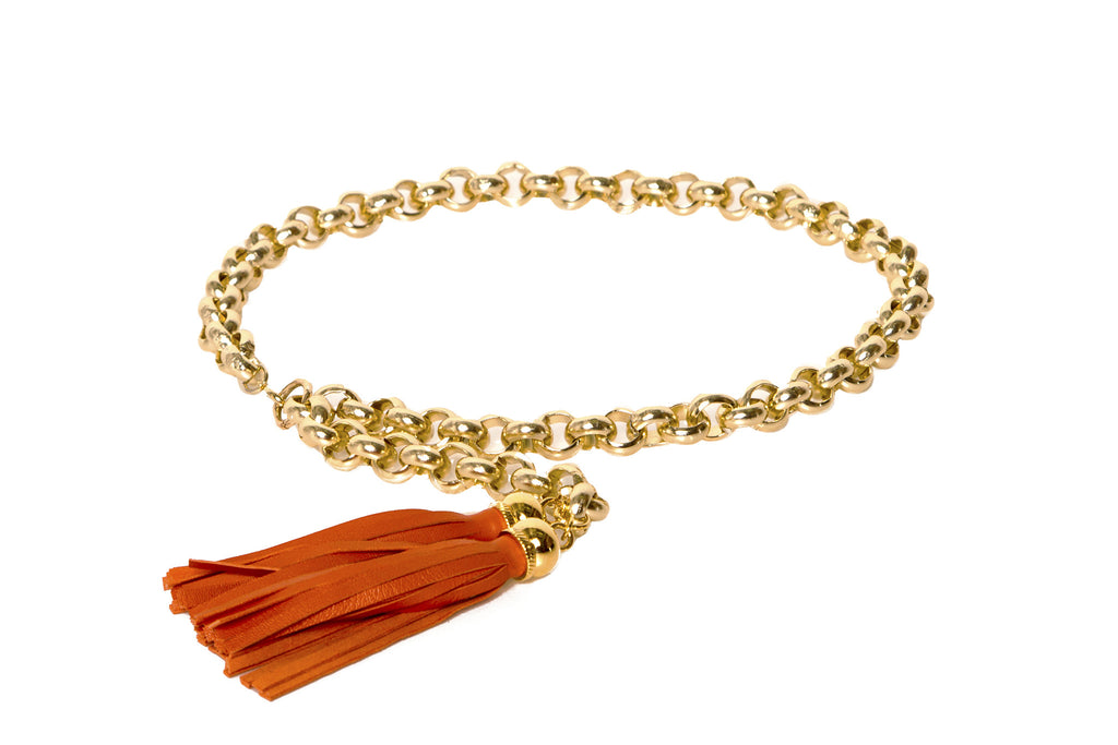 Orange Tassel Chain Belt
