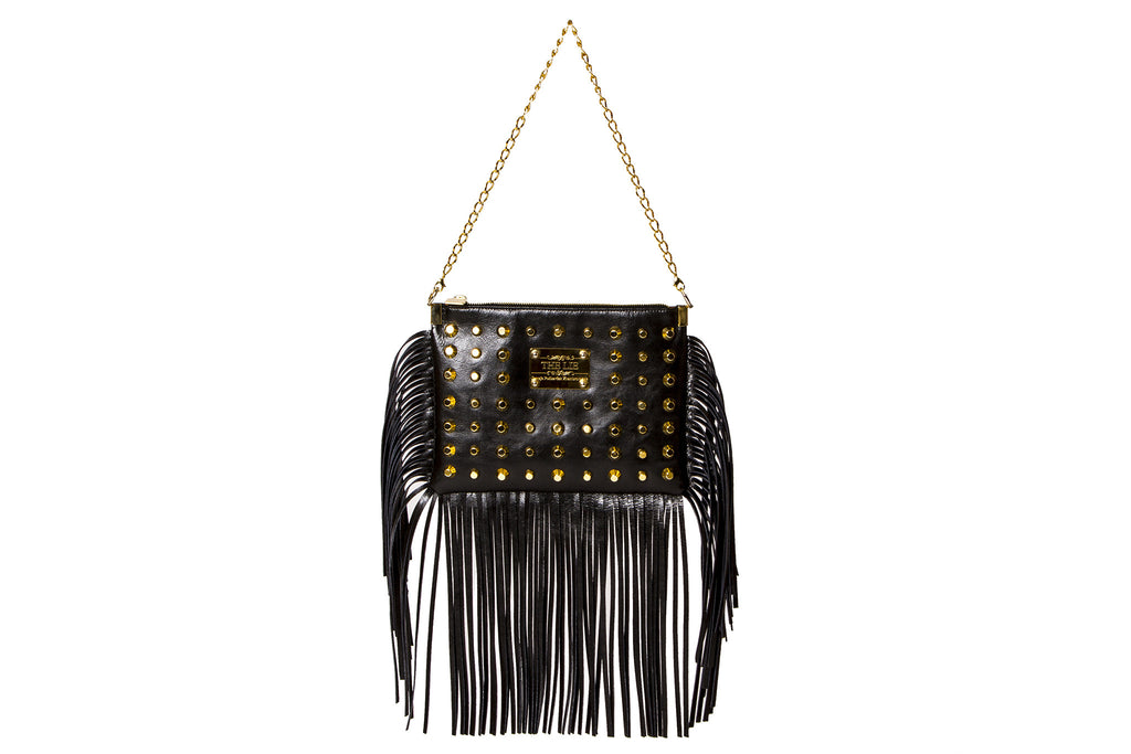NEW ARRIVAL - Sexy Fringed Drama Shoulder & Cross Body Bag Matte Black Golden Combo