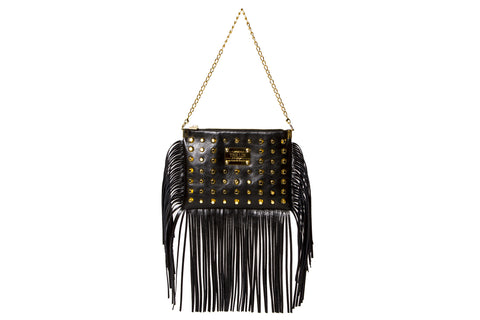 NEW ARRIVAL - Sexy Fringed Drama Shoulder & Cross Body Bag Matte Black Golden Combo
