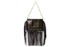 NEW ARRIVAL - Sexy Fringed Drama Shoulder & Cross Body Bag Matte Black Golden Combo