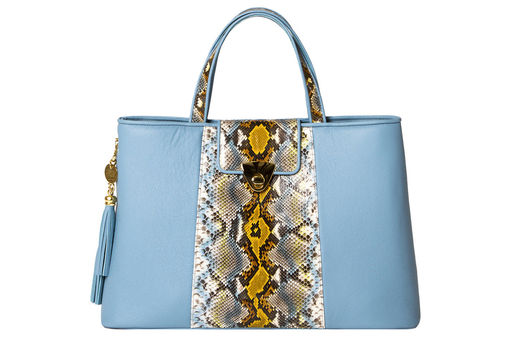 NEW ARRIVAL - Trapezoid Big Baby Blue & Python Jungle Tote