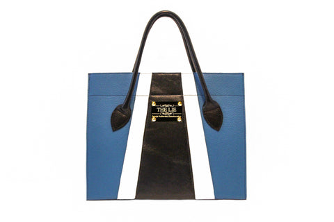 NEW ARRIVAL - Color Blocking Minimalistic Shopper Blue White Black With Golden Plaque