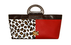 NEW ARRIVAL - Elongated Wodden Handle Aphrodite Leopard Bag Red