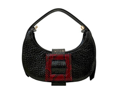 NEW ARRIVAL - Celeste Half Moon Bag Black Croc Wiyth Python